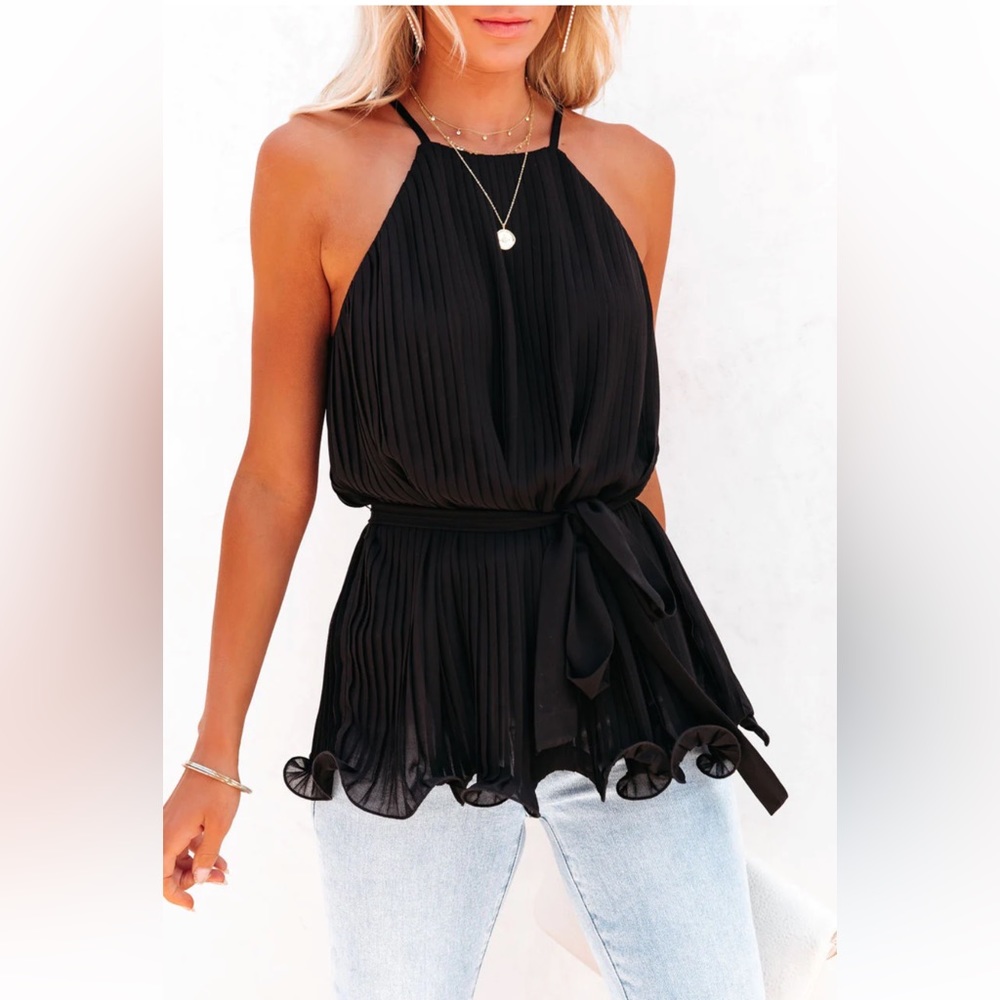 PLEATS TO MEET YOU TIE TOP - BLACK